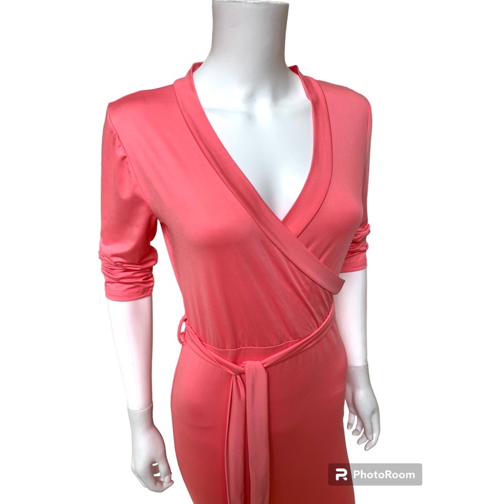 Coral pink surplice body stretch maxi dress, NWOT S - Picture 6 of 12